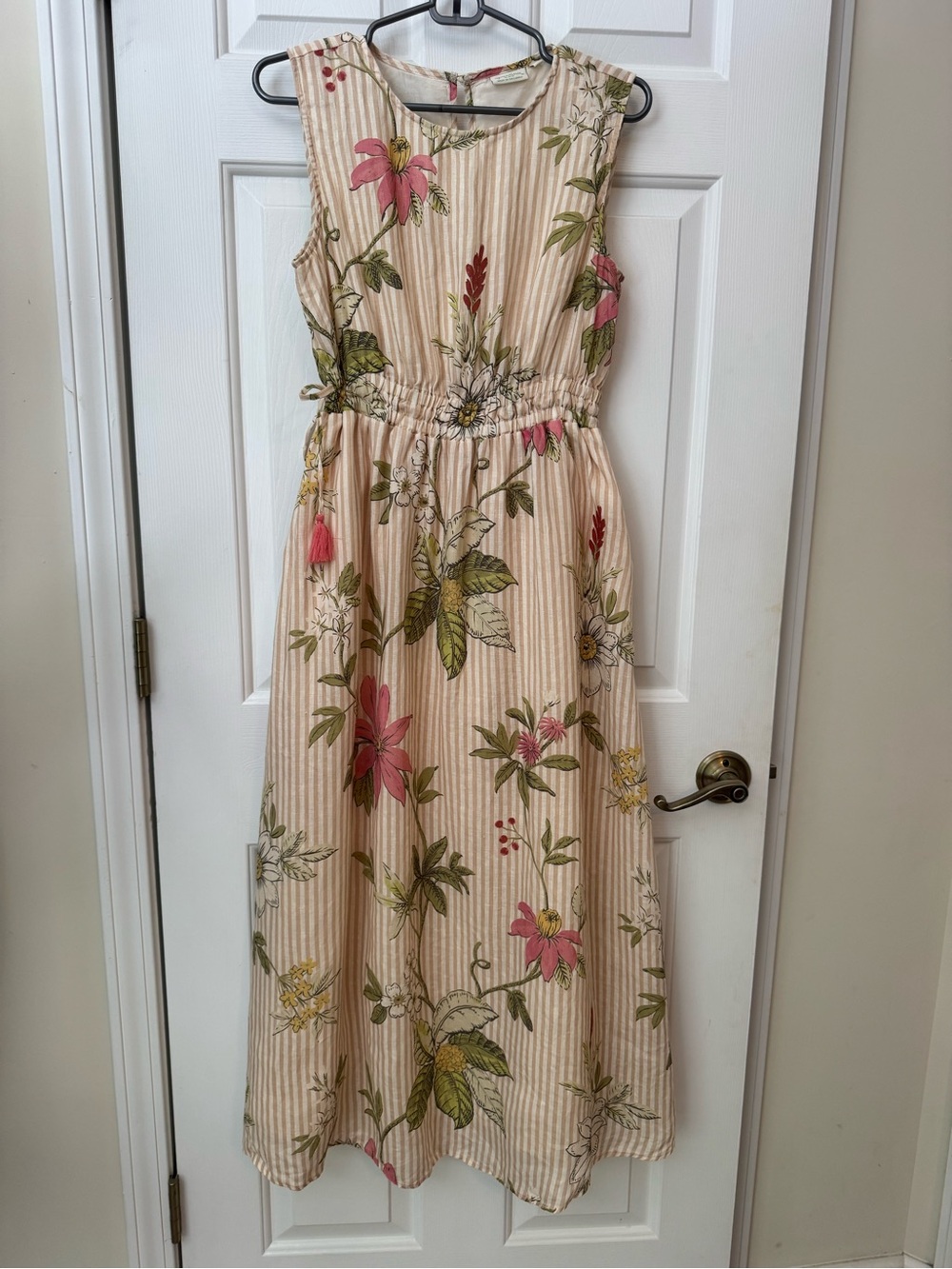 Spartina 449 Cream Floral Midi Dress with Pink & Green Print - Picture 2 of 4